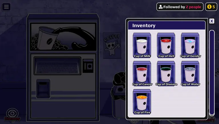 In-game Inventory holding several collected coffee cups